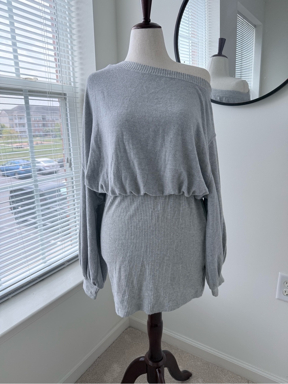 Free People Light Gray Off-Shoulder Mini Dress